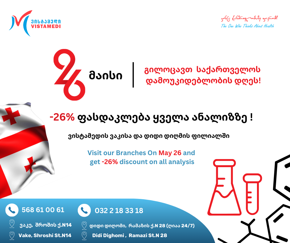On May 26 in our branches get -26% discount on all analysis